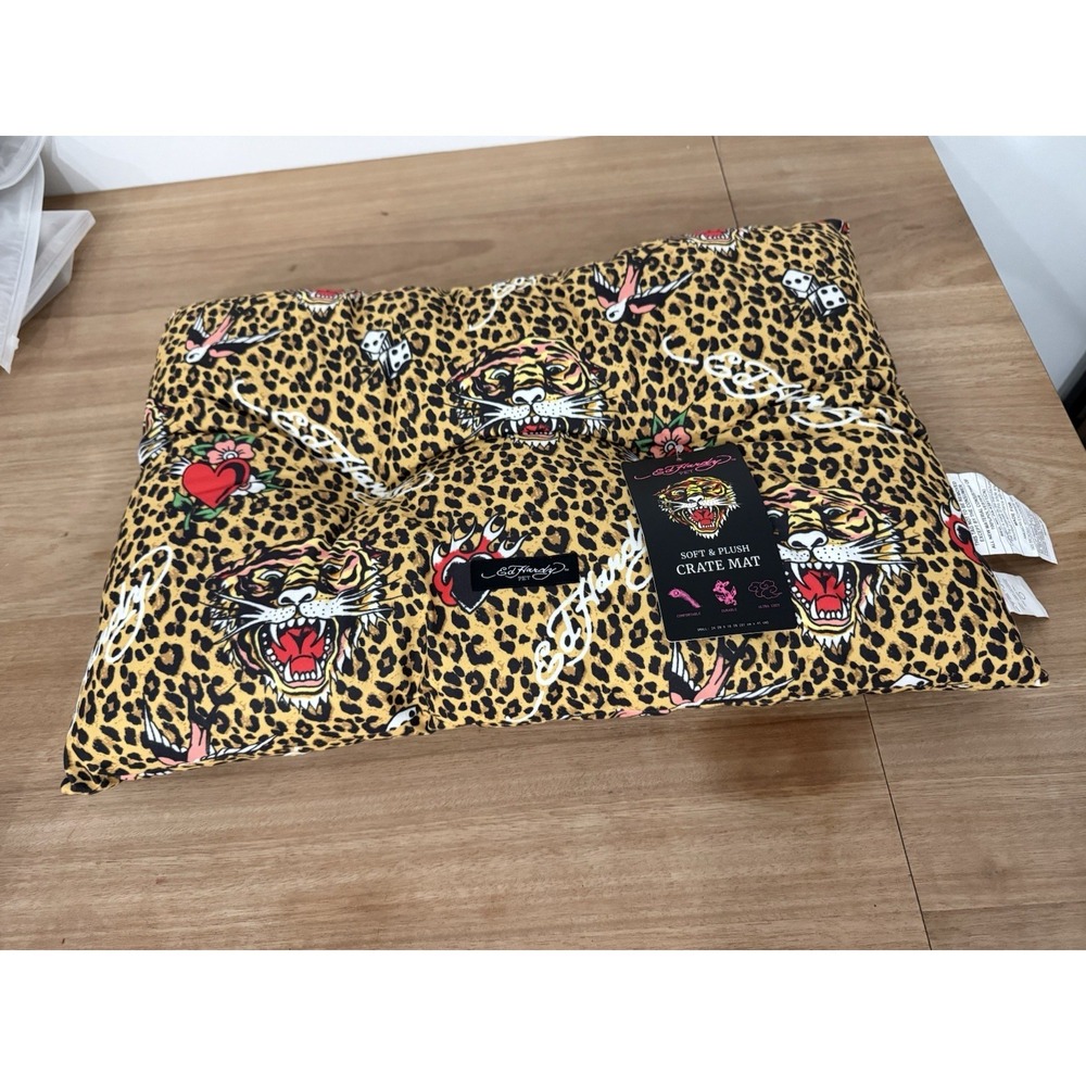 Ed Hardy Pet Crate Mat Small 24x16 Leopard Tiger Plush Dog Bed Cushion NWT